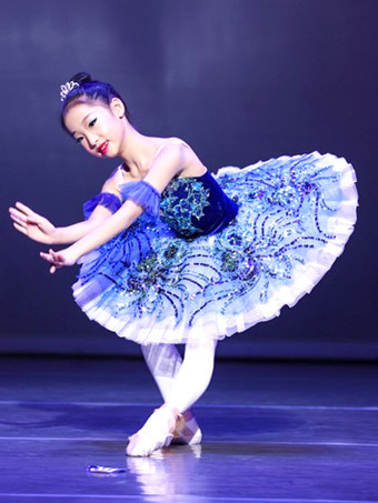 バレエドレス ディープブルー 大人 子供用 バレリーナ フリル レース 花柄 ポリエステル ドレス パフォーマンスウェア