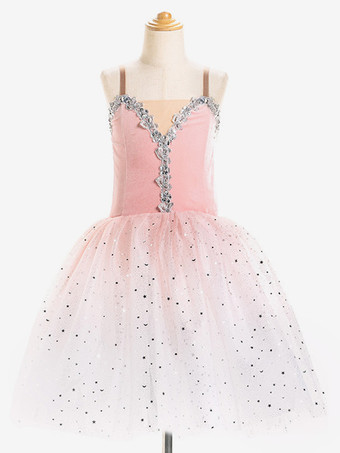 ライトピンクバレエ ダンス衣装 ピンク 女の子 子供 バレリーナ フリル スパンコール レース ポリエステル ドレス ダンスウェア