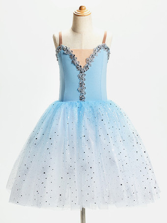 ライトスカイブルーバレエ ダンス衣装 ピンク 女の子 子供 バレリーナ フリル スパンコール レース ポリエステル ドレス ダンスウェア