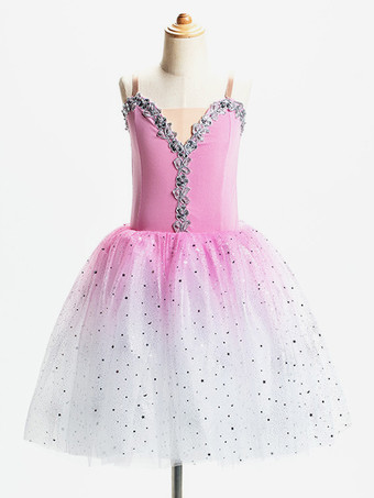 ピンクバレエ ダンス衣装 ピンク 女の子 子供 バレリーナ フリル スパンコール レース ポリエステル ドレス ダンスウェア