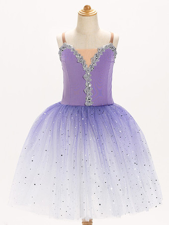 パープル バレエ ダンス衣装 ピンク 女の子 子供 バレリーナ フリル スパンコール レース ポリエステル ドレス ダンスウェア