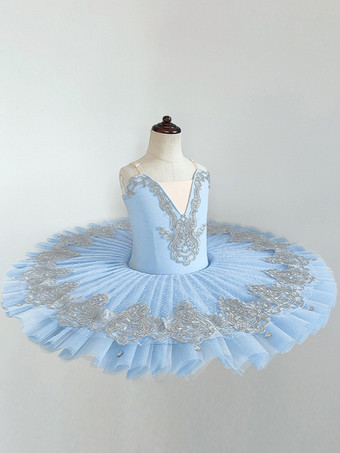 バレエドレス ライトスカイブルー 女性用 大人用 バレリーナ フリル レース ポリエステル ドレス ダンスウェア