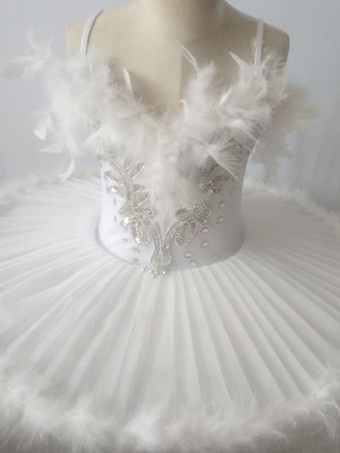 ホワイト バレエドレス 黒 女の子 子供 バレリーナ フェザー フリル レース ポリエステル ドレス ダンスウェア