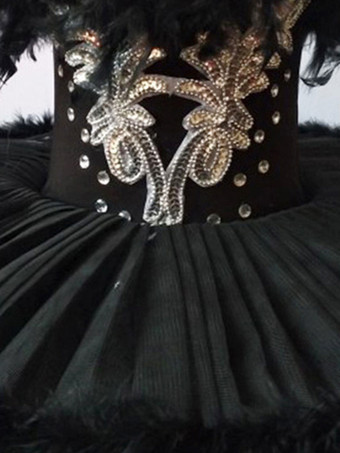 バレエドレス 黒 女の子 子供 バレリーナ フェザー フリル レース ポリエステル ドレス ダンスウェア