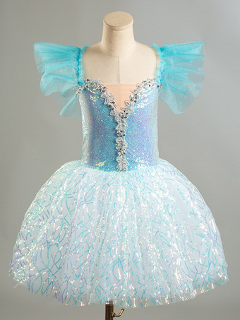 ライトスカイブルーバレエ ダンス衣装 ラベンダー 女性用 子供 バレリーナ フリル レース ポリエステル ドレス ダンスウェア