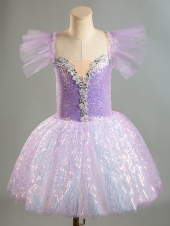 モーブ バレエ ダンス衣装 ラベンダー 女性用 子供 バレリーナ フリル レース ポリエステル ドレス ダンスウェア