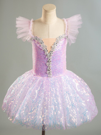 パープル バレエ ダンス衣装 ラベンダー 女性用 子供 バレリーナ フリル レース ポリエステル ドレス ダンスウェア