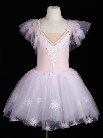 ピンクバレエ ダンス衣装 パープル レディース 子供バレリーナ フリル レース 花柄 ポリエステル ドレス ダンスウェア