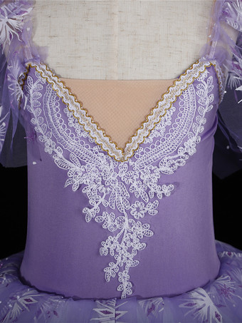 バレエ ダンス衣装 パープル レディース 子供バレリーナ フリル レース 花柄 ポリエステル ドレス ダンスウェア