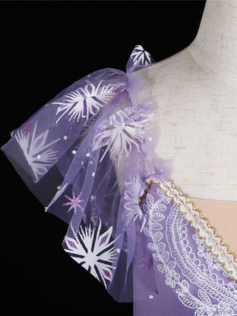 バレエ ダンス衣装 パープル レディース 子供バレリーナ フリル レース 花柄 ポリエステル ドレス ダンスウェア