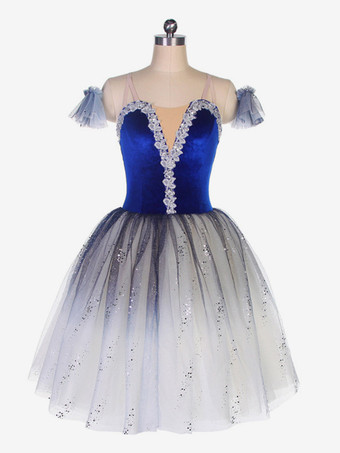 ブルー バレエドレス ブルー 女性用 子供 バレリーナ ラインストーン フリル レース ポリエステル ドレス パフォーマンスウェア