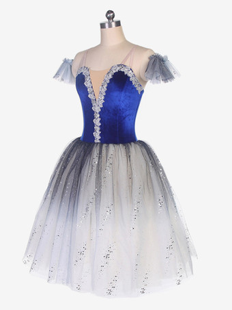 バレエドレス ブルー 女性用 子供 バレリーナ ラインストーン フリル レース ポリエステル ドレス パフォーマンスウェア