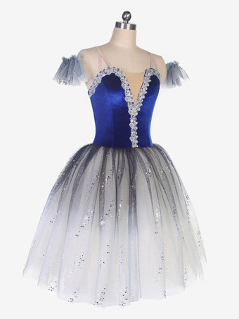 バレエドレス ブルー 女性用 子供 バレリーナ ラインストーン フリル レース ポリエステル ドレス パフォーマンスウェア