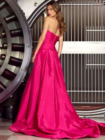 プロムドレス タフタ ストラップレス ボールガウン ノースリーブ リボン パーティードレス