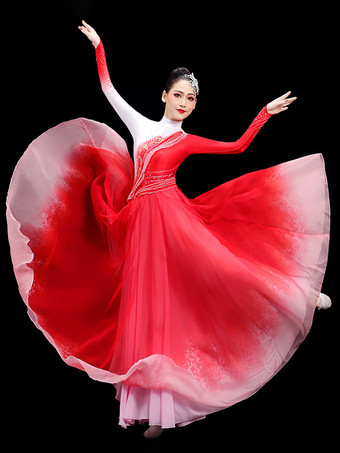 レッド 大人の中国衣装レッドアジアンラインストーンポリエステルセットドレスホリデーコスチューム