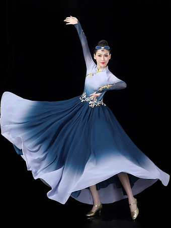 大人の中国衣装ブルーグレーアジアンラインストーンポリエステルセットドレスホリデーコスチューム