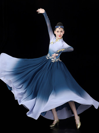 大人の中国衣装ブルーグレーアジアンラインストーンポリエステルセットドレスホリデーコスチューム