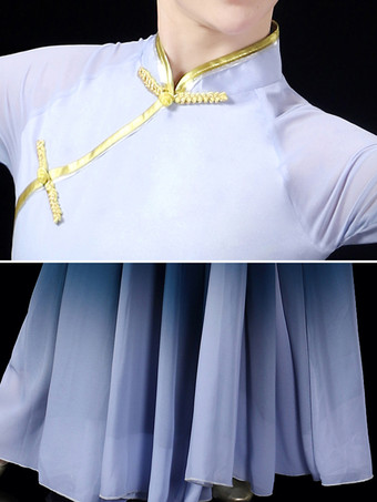 大人の中国衣装ブルーグレーアジアンラインストーンポリエステルセットドレスホリデーコスチューム