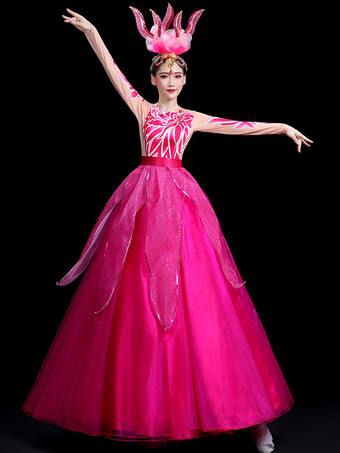 ローズレッド大人の中国の衣装ローズアジアンラインストーンポリエステルセットドレスホリデーコスチューム