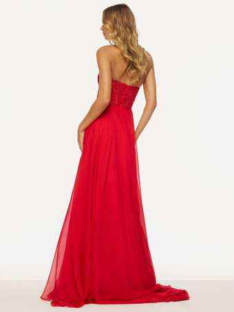 プロムドレス ストラップレス Aライン ノースリーブ レース ウェディングゲストドレス