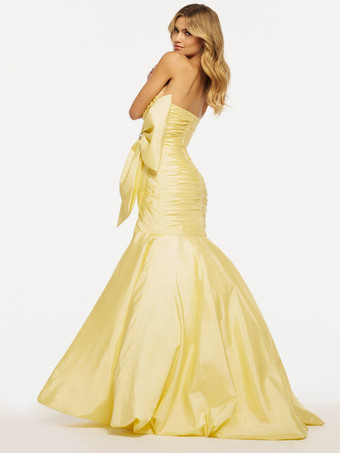 プロムドレス マーメイド ストラップレス タフタ マキシレングス プリーツ フォーマルイブニング ドレス