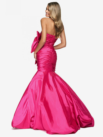 プロムドレス マーメイド ストラップレス タフタ マキシレングス プリーツ フォーマルイブニング ドレス