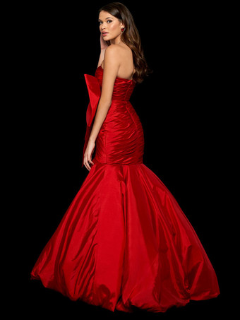 プロムドレス マーメイド ストラップレス タフタ マキシレングス プリーツ フォーマルイブニング ドレス