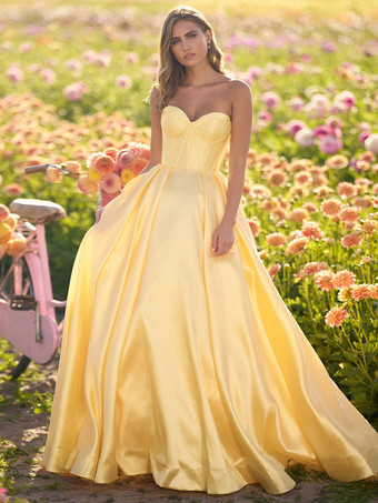 プロムドレス Aライン 恋人ネック サテン生地 ノースリーブ プリーツ パーティードレス