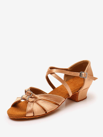 ディープアプリコットラテンダンスシューズPUレザーライトブラウンラウンドトゥダンスシューズ