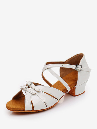 ホワイト ラテンダンスシューズPUレザーライトブラウンラウンドトゥダンスシューズ