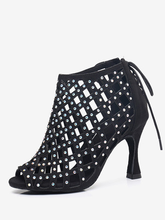 Silver Latin Dance Shoes Micro Suede Upper Silver Round Toe Rhinestones Dance Shoes