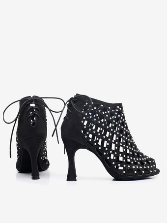 Latin Dance Shoes Micro Suede Upper Silver Round Toe Rhinestones Dance Shoes