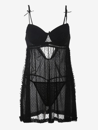 パジャマ セット ブラック レース 屋内 シアー レース ランジェリー