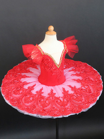 バレエドレス レッド レディース 大人用 バレリーナ スパンコール レース ポリエステル ドレス セット パフォーマンスウェア