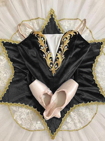 バレエ ダンス衣装 ブラック 女性用 大人用 バレリーナ レース スパンコール レース ポリエステル ドレス セット パフォーマンスウェア