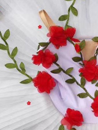 バレエドレス ホワイト 女の子 子供 バレリーナ 花 ポリエステル ドレス セット パフォーマンスウェア