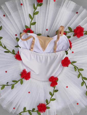 バレエドレス ホワイト 女の子 子供 バレリーナ 花 ポリエステル ドレス セット パフォーマンスウェア