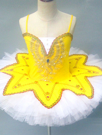 イエローバレエ ダンス衣装 ブルゴーニュ 女の子 子供 バレリーナ レース スパンコール レース ポリエステル ドレス セット パフォーマンスウェア