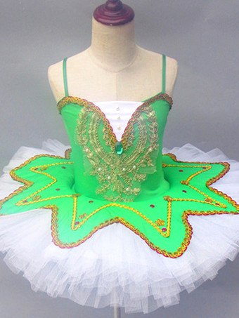 グリーン バレエ ダンス衣装 ブルゴーニュ 女の子 子供 バレリーナ レース スパンコール レース ポリエステル ドレス セット パフォーマンスウェア