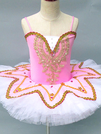 ピンクバレエ ダンス衣装 ブルゴーニュ 女の子 子供 バレリーナ レース スパンコール レース ポリエステル ドレス セット パフォーマンスウェア