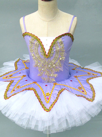 ラベンダーカラーバレエ ダンス衣装 ブルゴーニュ 女の子 子供 バレリーナ レース スパンコール レース ポリエステル ドレス セット パフォーマンスウェア