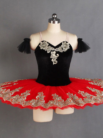 レッド＋ブラックバレエ ドレス ホワイト 女性用 大人用 バレリーナ フリル レース ポリエステル ドレス セット パフォーマンスウェア