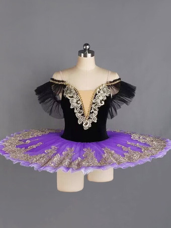 パープル バレエ ドレス ホワイト 女性用 大人用 バレリーナ フリル レース ポリエステル ドレス セット パフォーマンスウェア