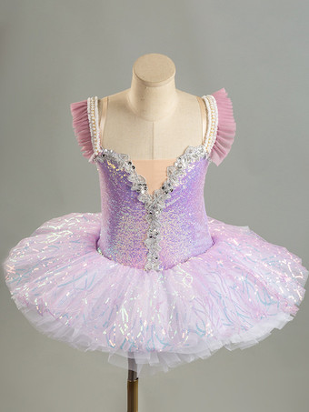 パープル バレエ ドレス パープル 女性用 大人用 バレリーナ フリル スパンコール オンブル ポリエステル ドレス セット ダンスウェア