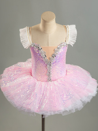 ピンクバレエ ドレス パープル 女性用 大人用 バレリーナ フリル スパンコール オンブル ポリエステル ドレス セット ダンスウェア