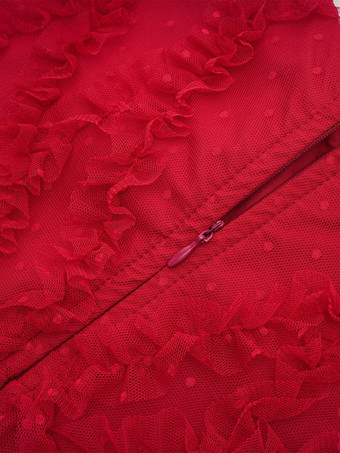 フリルドレス イリュージョンスリーブ ポルカドット レイヤード パーティー プロムドレス