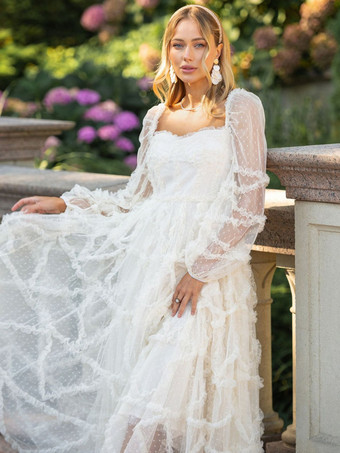 フリルドレス イリュージョンスリーブ ポルカドット レイヤード パーティー プロムドレス