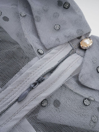 ブラック レイヤリング ドレス ハイカラー ボウタイ ポルカ ドット パーティー マキシ ドレス