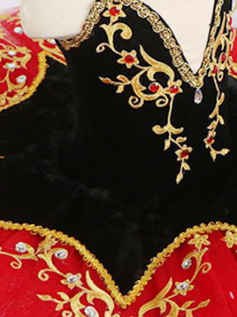 女の子用バレエレオタード ダンスチュチュドレス 白鳥の湖ダンスキャミソールコスチューム 競技用ラインストーン アップリケ レース ポリエステル パフォーマンスコスチューム