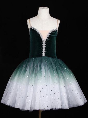 ダークグリーンバレエドレス ディープブルー 女の子 大人用 バレリーナ スパンコール レース レース ポリエステル ドレスセット ダンスウェア